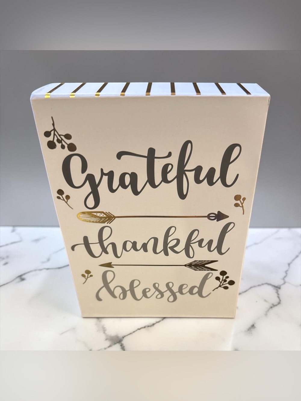 Grateful Thankful Blessed Decor - White and Gold